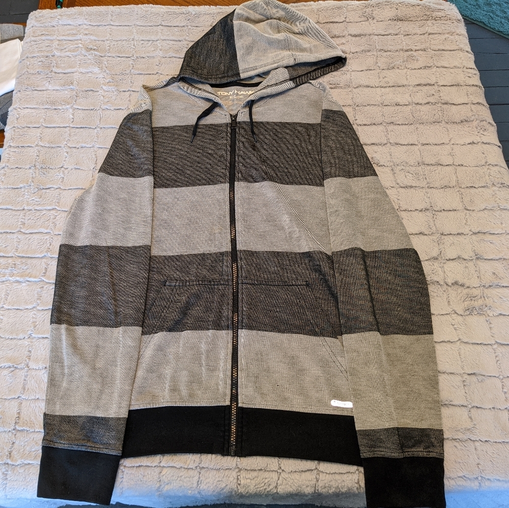 Tony Hawk Striped Zip-Up Athletic Mens Skateboard Sweatshirt